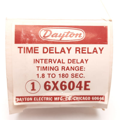 New – Open box Dayton 6X604E Solid State Time Delay Relay, Interval Delay 1.8-180sec 120VAC