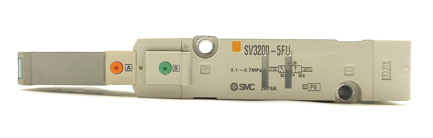 Used SMC SV3200-5FU Solenoid Valve, 5-Port, 2-Position, 4-Way, 24VDC, 0.1-0.7MPa