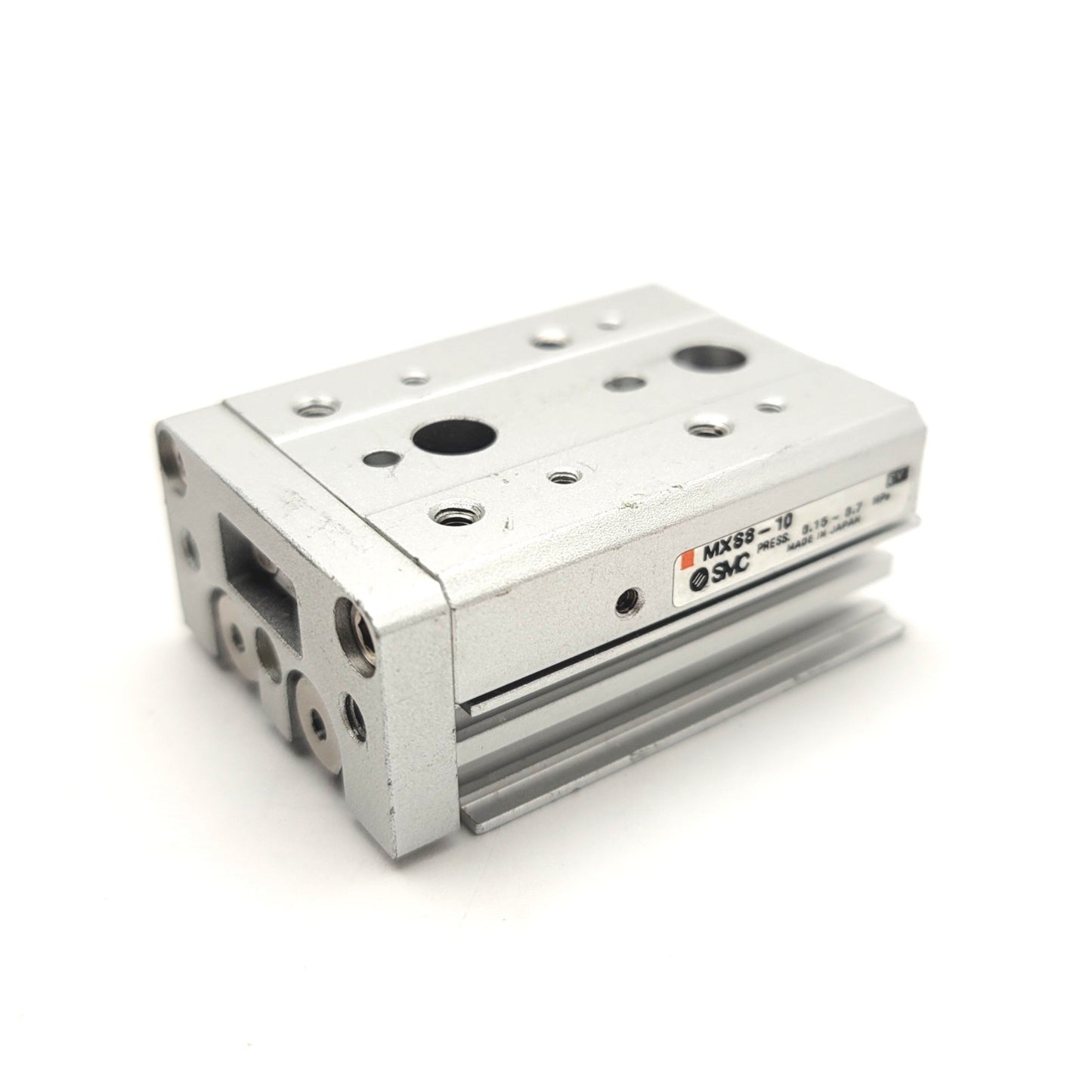 Used SMC MXS8-10 Linear Pneumatic Slide Table Bore: 6mm, Stroke: 10mm, M3 x 0.5