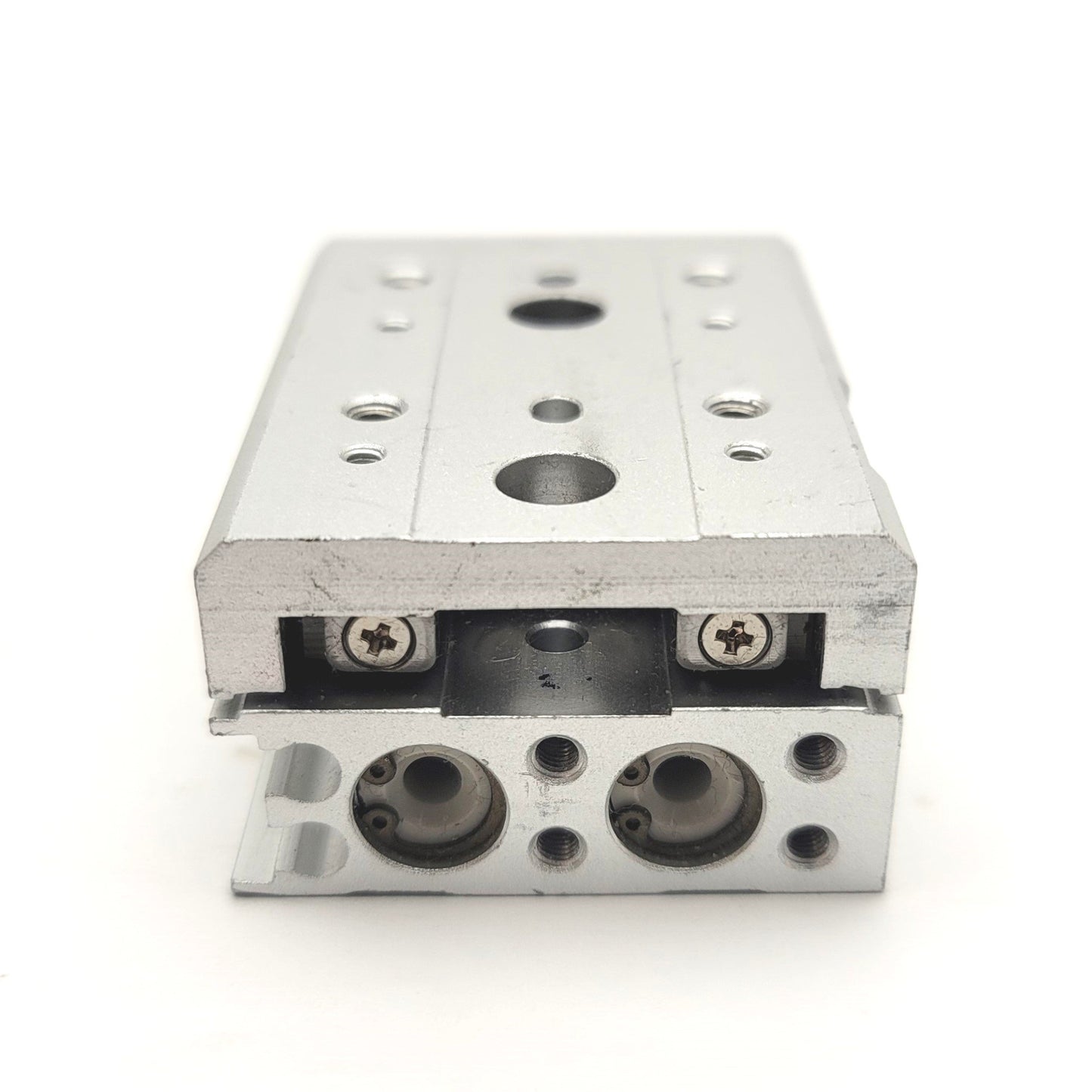 Used SMC MXS8-10 Linear Pneumatic Slide Table Bore: 6mm, Stroke: 10mm, M3 x 0.5