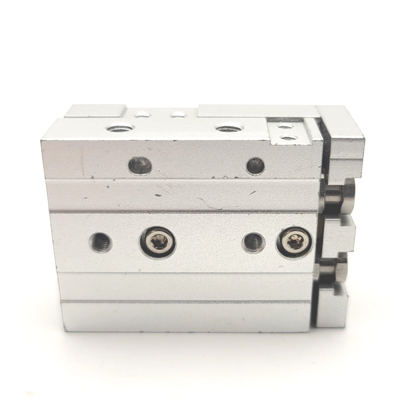 Used SMC MXS8-10 Linear Pneumatic Slide Table Bore: 6mm, Stroke: 10mm, M3 x 0.5