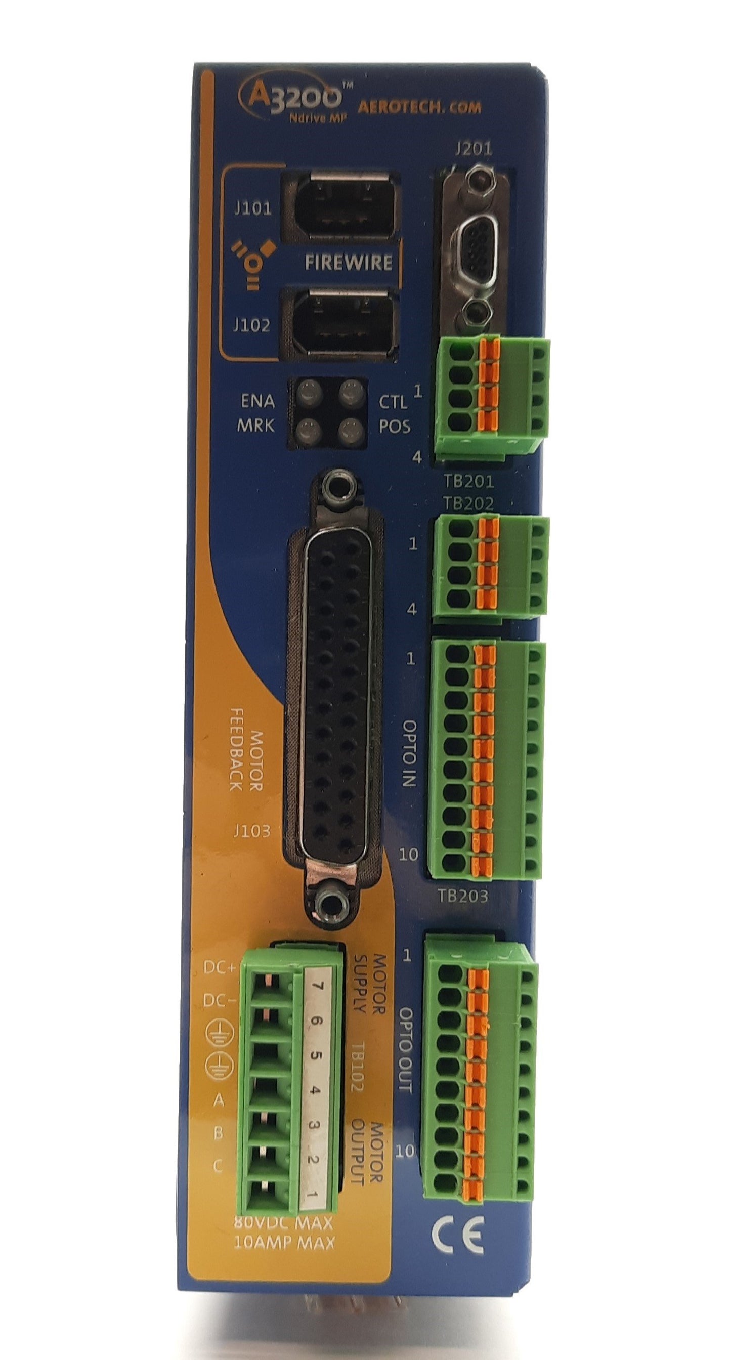 Used Aerotech NDRIVEMP10-IO MP Digital Motor Drive 1-Axis 80VDC 10A Firewire 24-80VDC