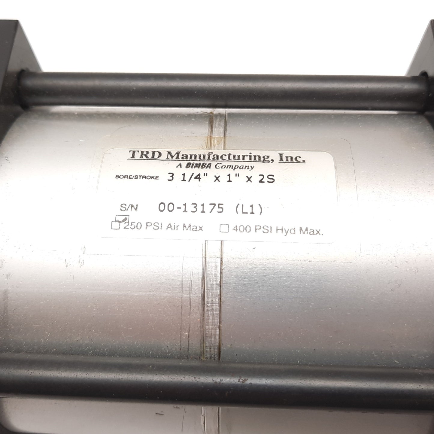 New – Open box TRD 31/4x1x2S Cylinder, Bore: 3.25", Stroke: 1", Ports: 1/2" NPT, 250psi Max