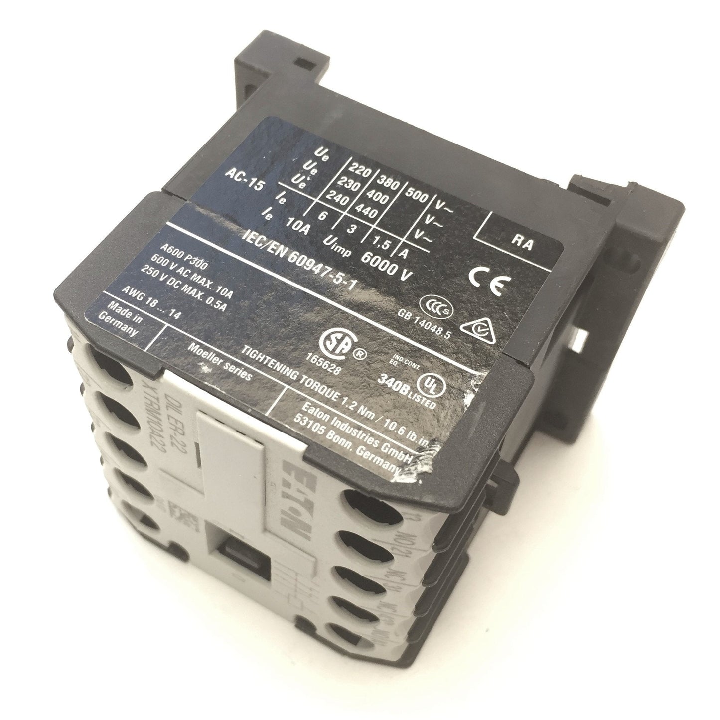 New – Open box Eaton DILER-22 XTRM10A22 Contactor Relay, 250VDC 0.5A, 600VAC 10A, 2NO, 2NC