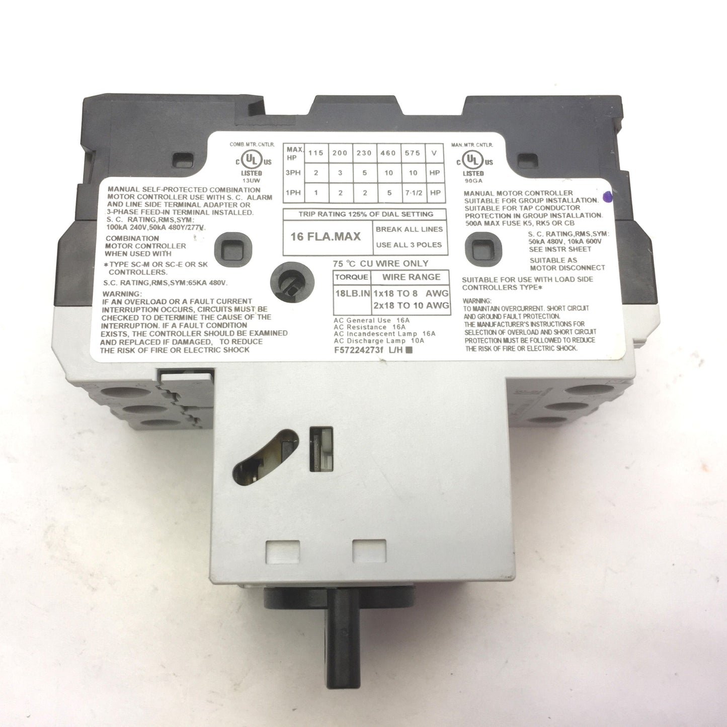 Used Fuji Electric BM3RHB-016 Manual Rotary Motor Starter, 3-NO, 10HP, 16A 600VAC