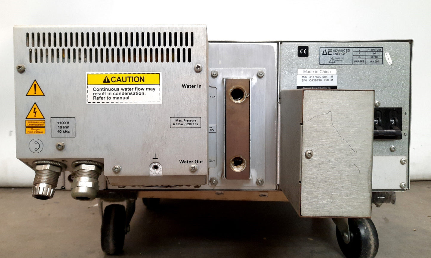 Used Advanced Energy 3157600-004 PEII Reactive Sputtering PSU 1100V 10kW 40KHz 208VAC