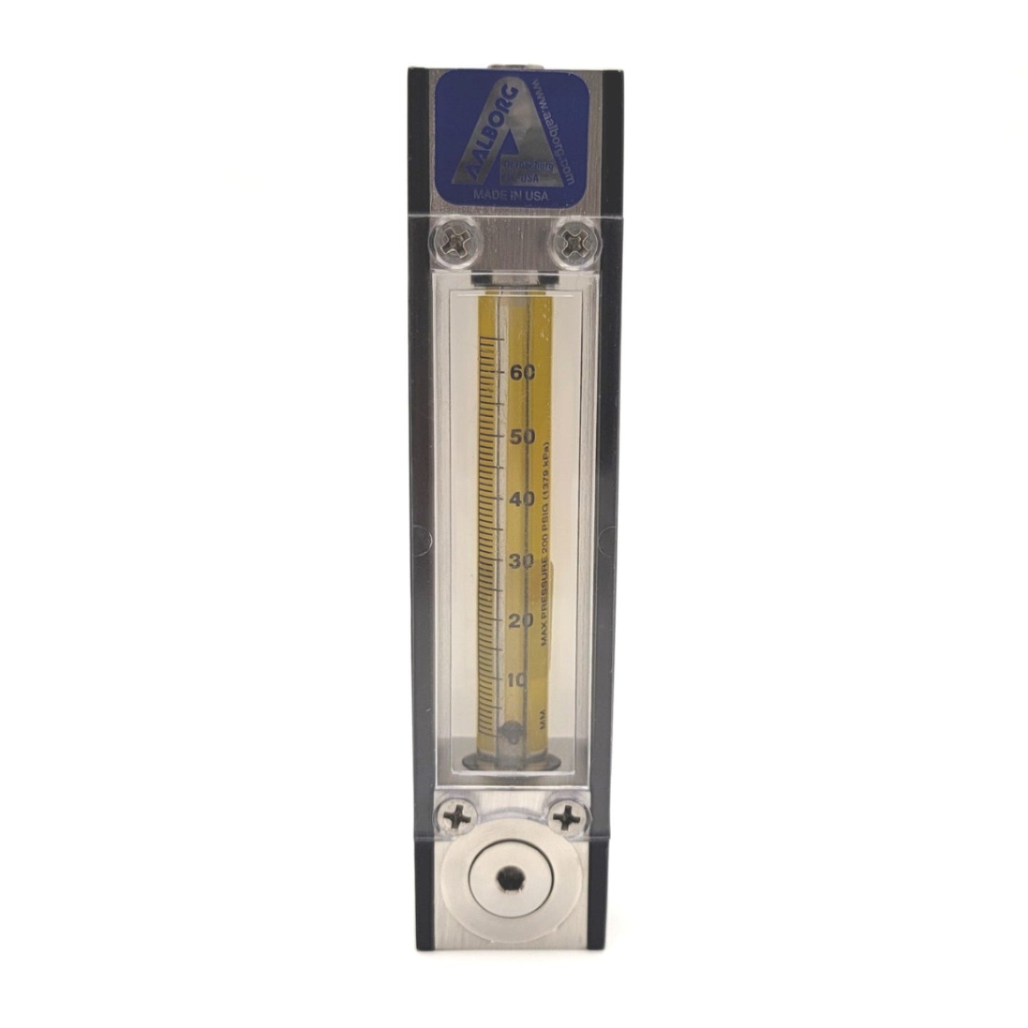 Used AALBORG PMR1-011824 Model P Single Tube Panel Mount Flow Meter 65mm Scale