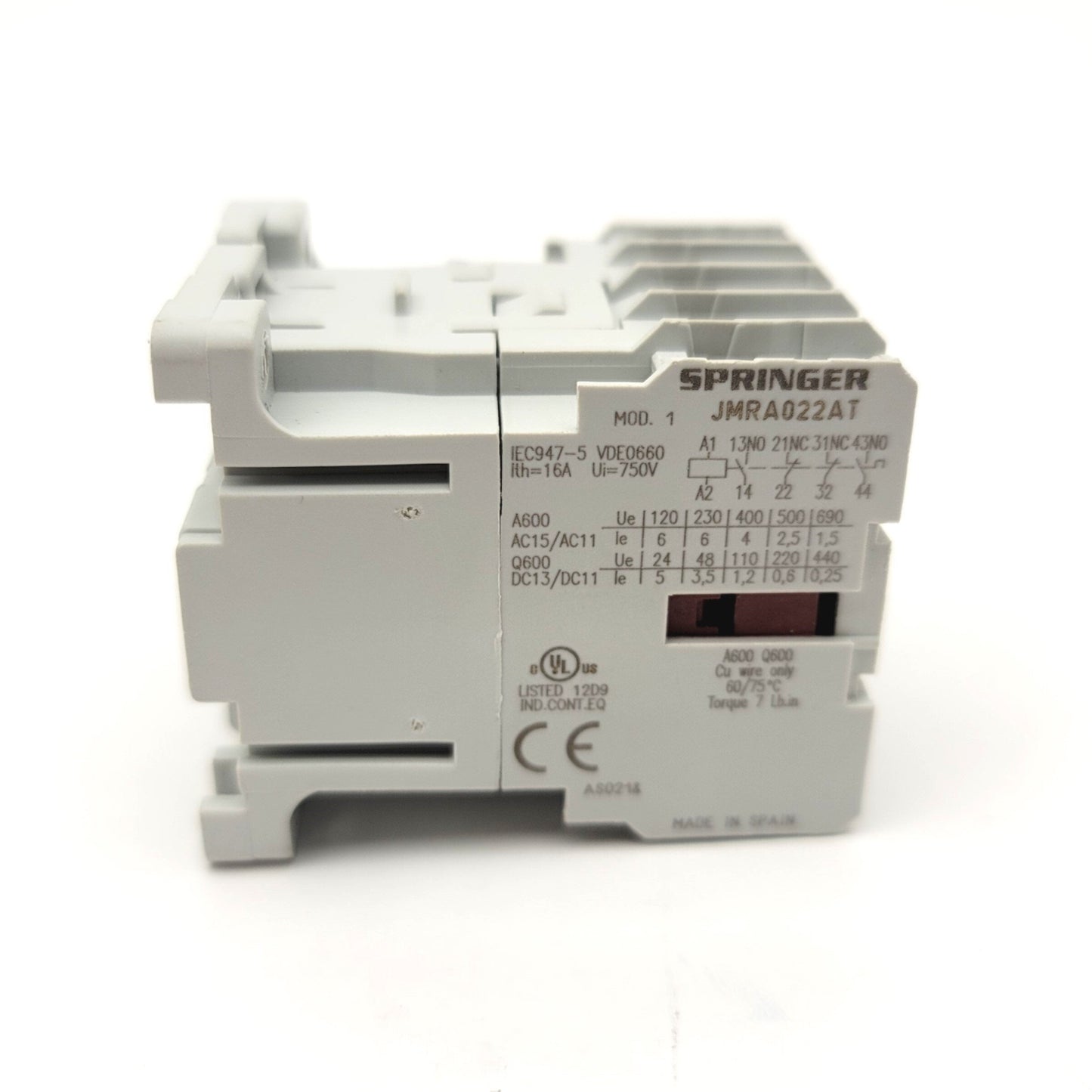 Used Springer JMRA022AT IEC Contactor 2x N.O. 2x N.C. 690VAC/440VDC Coil: 120VAC