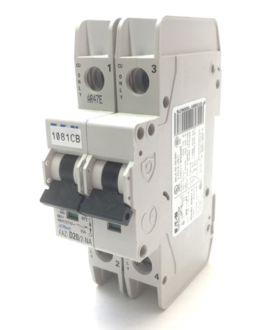 Used Eaton FAZ-D20/2-NA Miniature Circuit Breaker 2-Pole, Trip D Curve 277/480VAC 20A