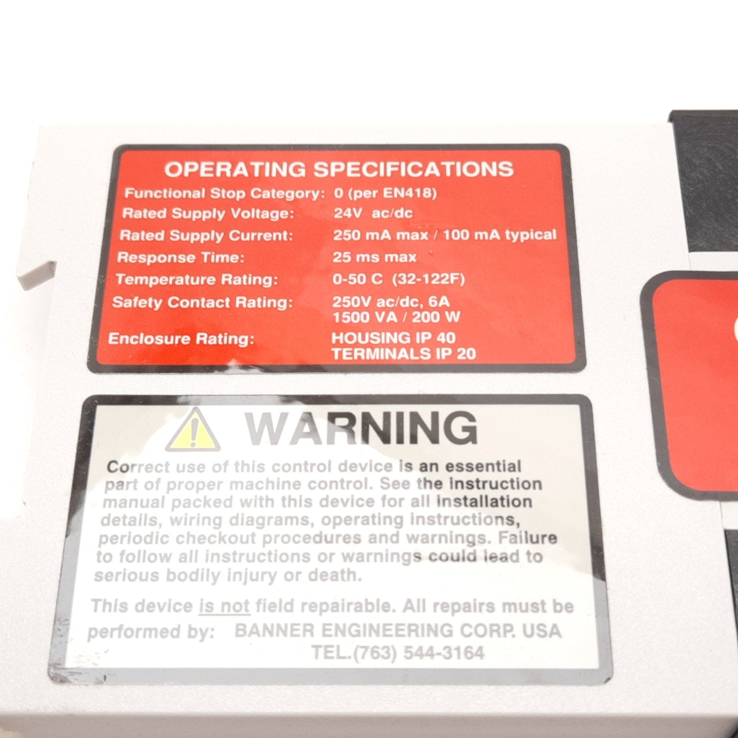 Used Banner ES-FA-9AA Emergency E-Stop Safety Relay Module 24VAC/DC, 3 N/O Contacts