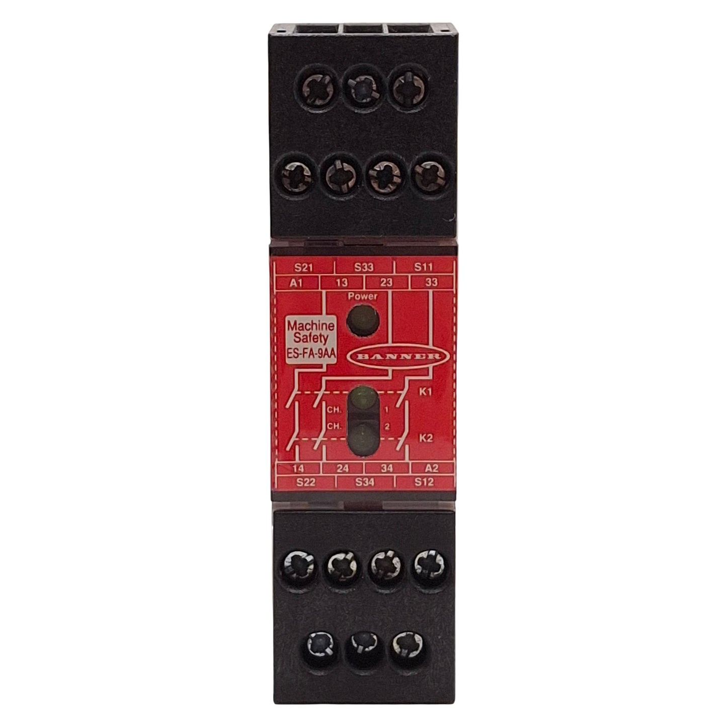 Used Banner ES-FA-9AA Emergency E-Stop Safety Relay Module 24VAC/DC, 3 N/O Contacts