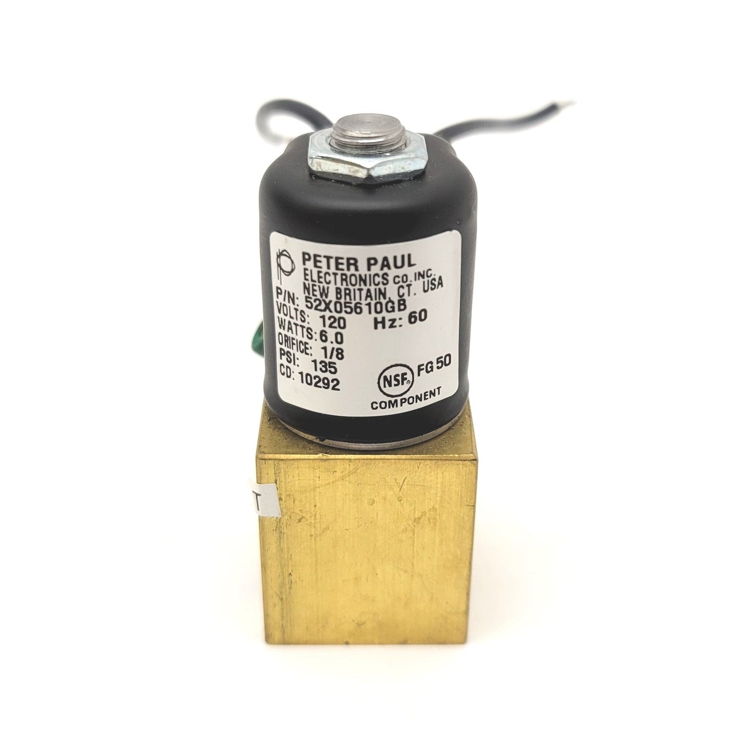Used Peter Paul 52X05610GB Solenoid Valve 120VAC 60Hz 6.0Watts, 135psi, 1/8" Orifice