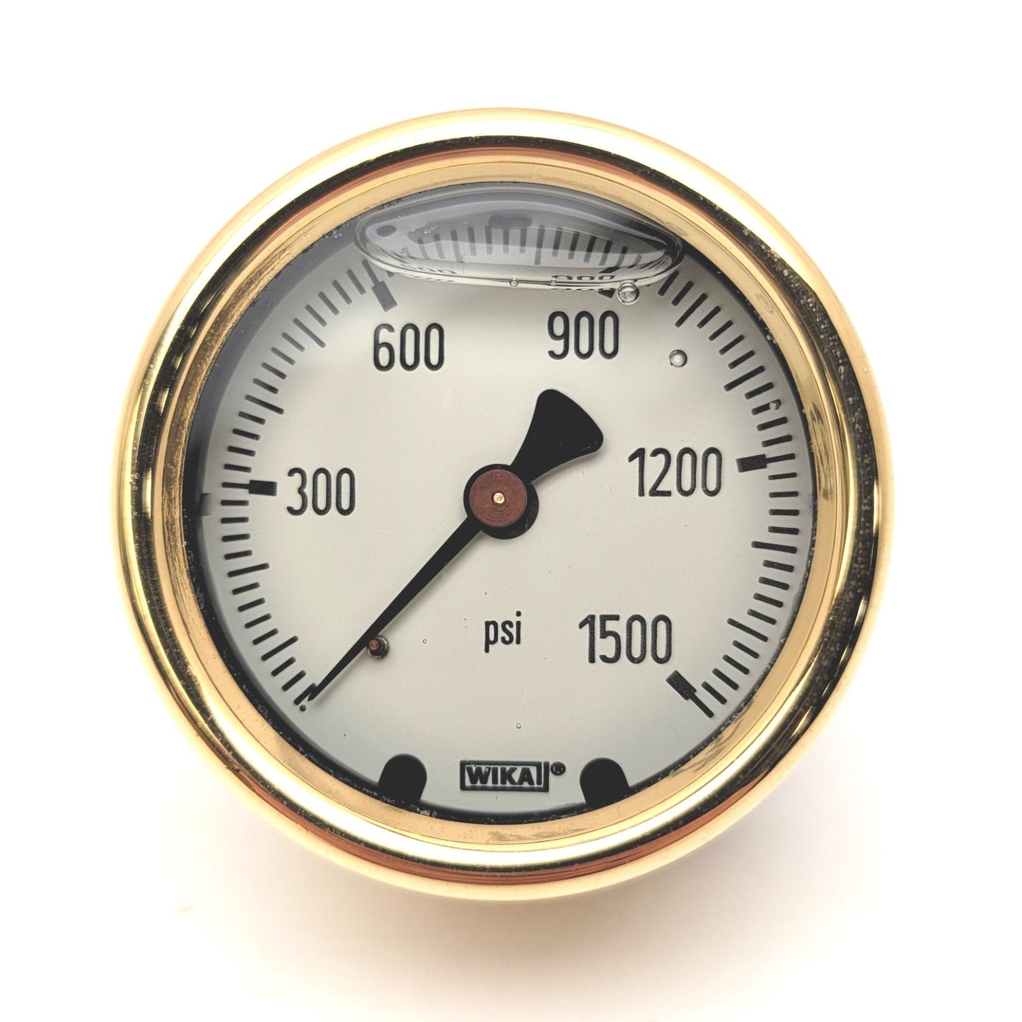 New – Open box WIKA 9318259 Brass Liquid Filled Pressure Gauge Back Mount, 1/4"NPT, 0-1500psi