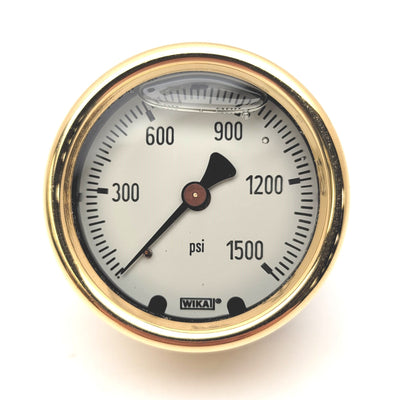 New – Open box WIKA 9318259 Brass Liquid Filled Pressure Gauge Back Mount, 1/4"NPT, 0-1500psi