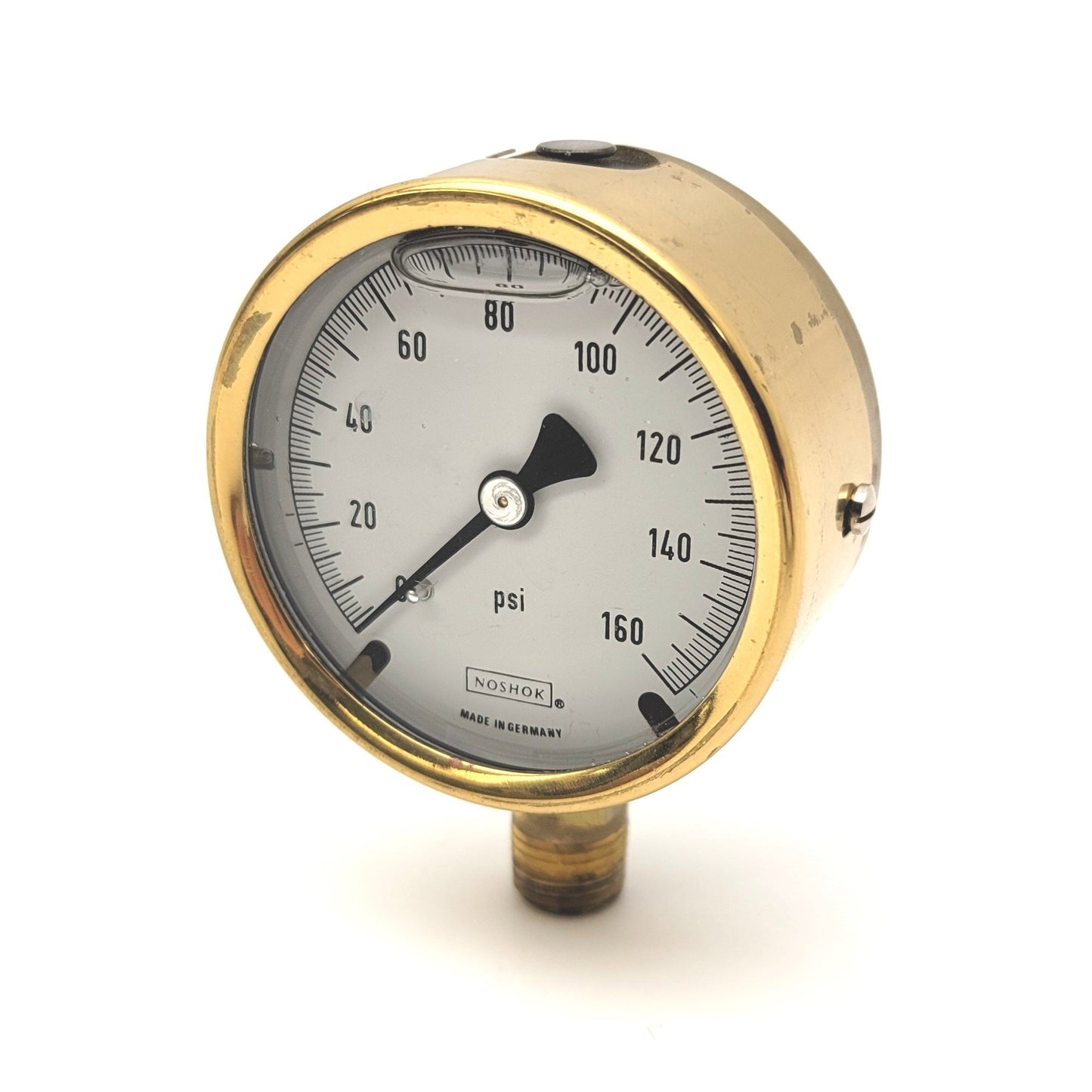Used NOSHOK 25-300-160-psi Brass Case Liquid Filled Pressure Gauge 0-160psi 1/4"NPT