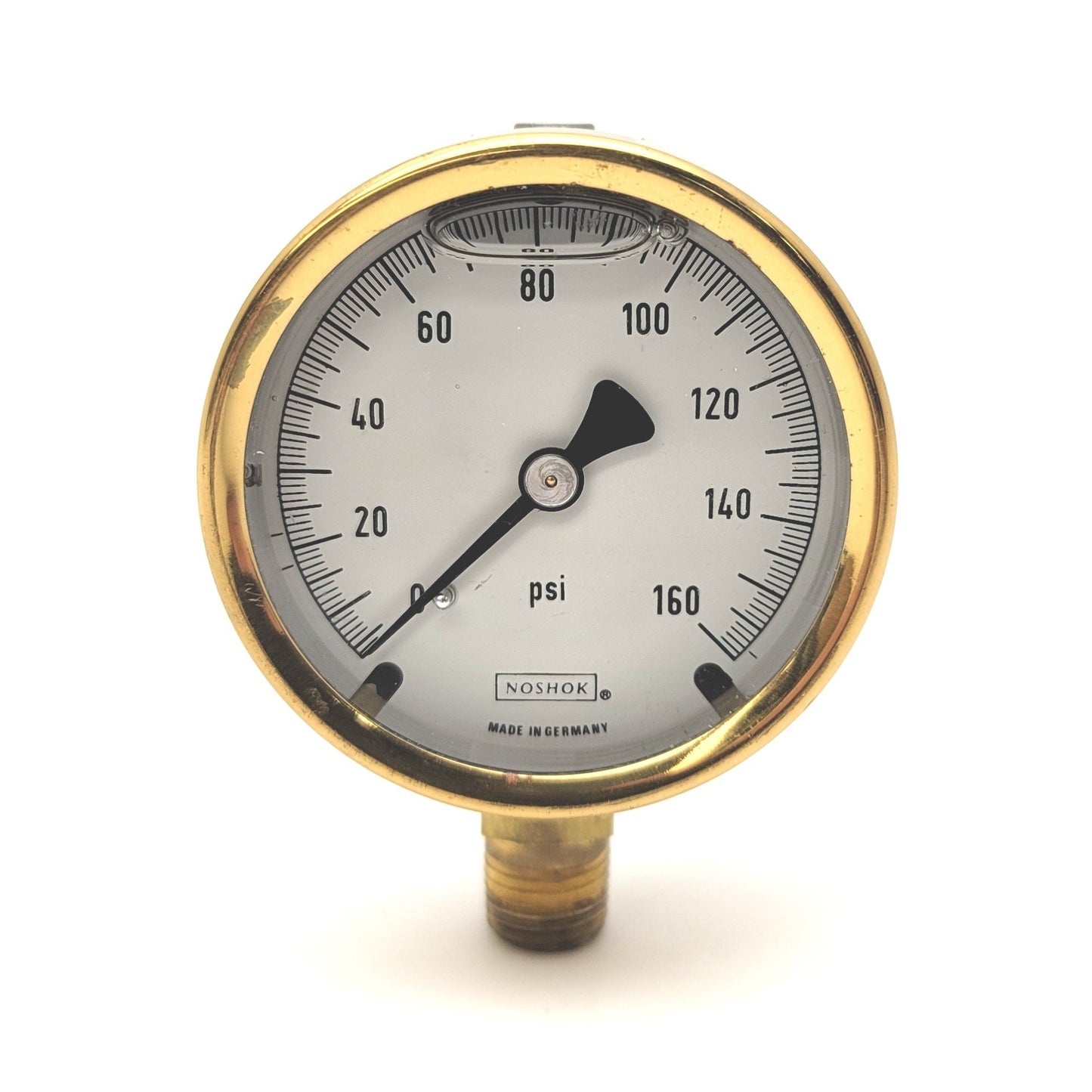 Used NOSHOK 25-300-160-psi Brass Case Liquid Filled Pressure Gauge 0-160psi 1/4"NPT