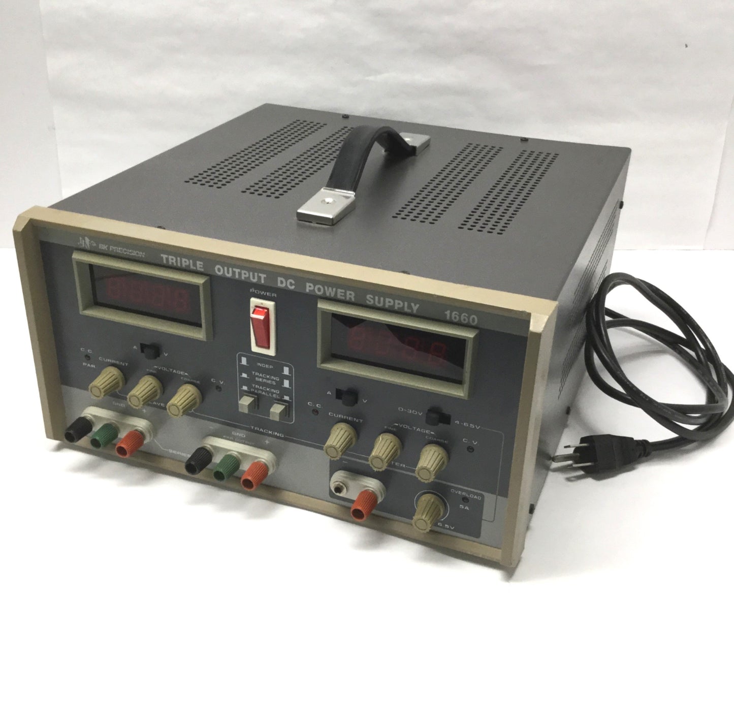 Used BK Precision Model 1660 Triple Output Power Supply 0-30V, 0-2A / 4-6.5V, 0-5A