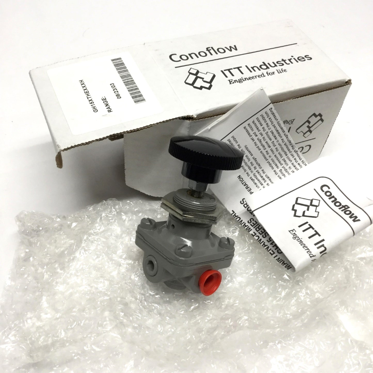 New – Open box ITT GH15 XTHEXXXH Conoflow Miniature Regulator, 300psi Max Input, 1/4" NPT Ports