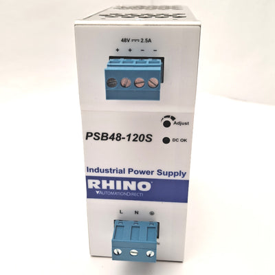Used RHINO PSB48-120S SWITCHING POWER SUPPLY OUTPUT 48VDC, INPUT 100 - 240VAC