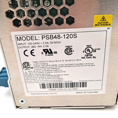 Used RHINO PSB48-120S SWITCHING POWER SUPPLY OUTPUT 48VDC, INPUT 100 - 240VAC