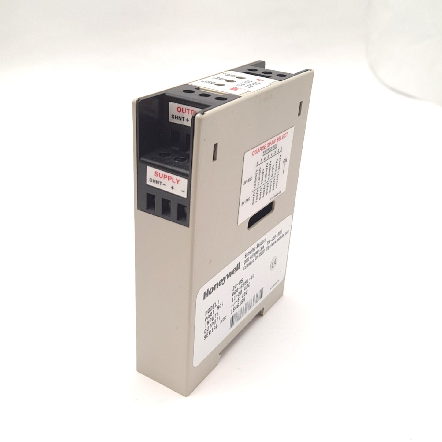 Used HONEYWELL 060-6881-01 DV-05, TRANSDUCER AMP, INPUT 11-28 VDC, OUTPUT +/- 5VDC