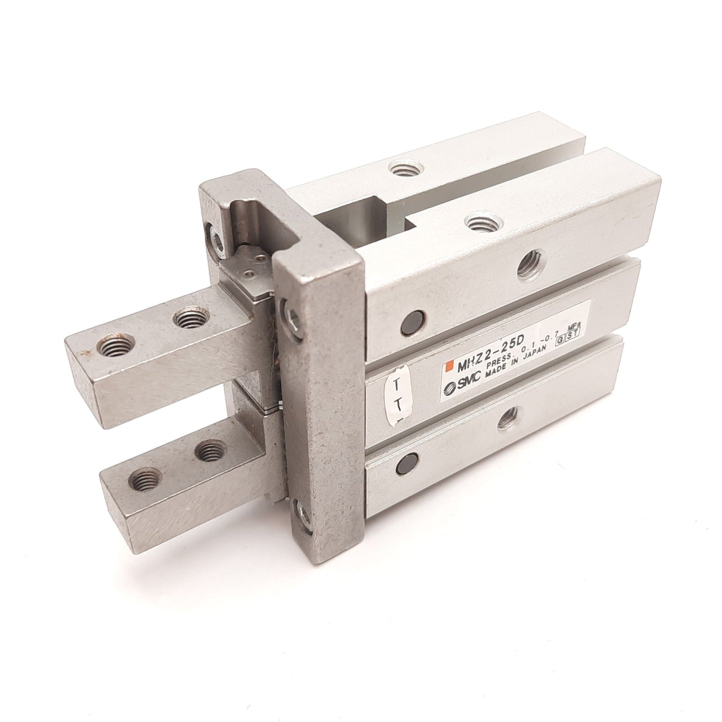 Used SMC MHZ2-25D Parallel Air Gripper, Bore: 25mm, Stroke: 14mm, Ports: M5x0.8