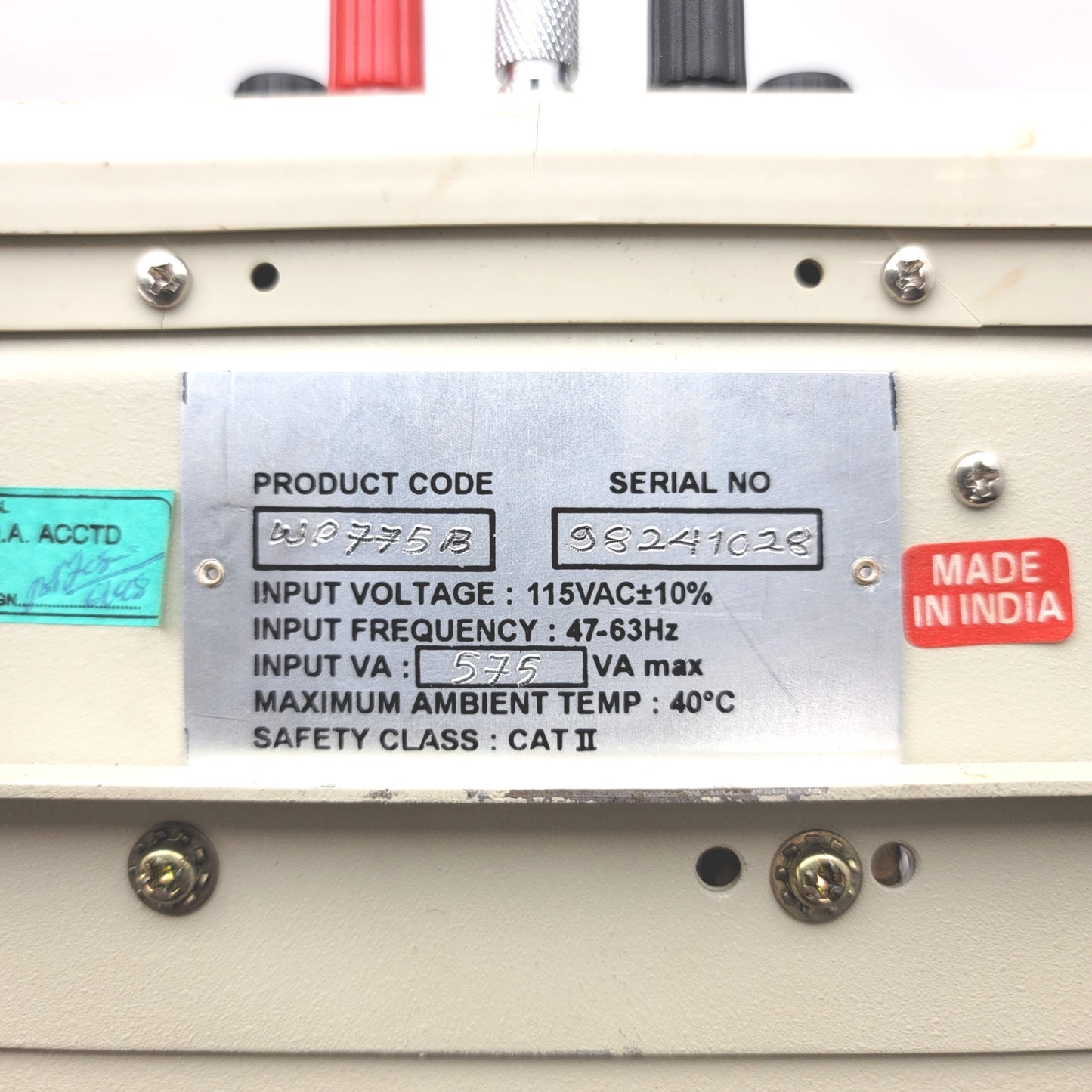 Used Vector VID WP-775B Regulated DC Power Supply Input: 115VAC, Output: 0-30VDC 0-5A