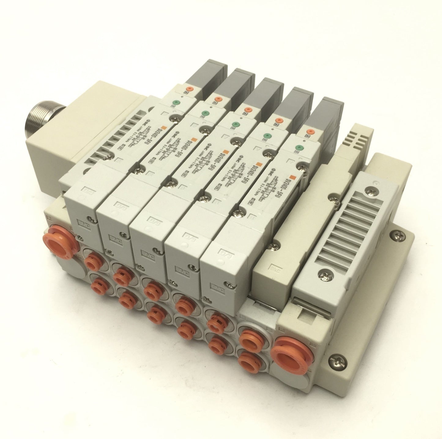 Used SMC Manifold w/ 5x SV2400-5FU Pneumatic Solenoid Valves, Coil Voltage: 24VDC