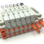 Used SMC Manifold w/ 6x SV2400-5FU Pneumatic Solenoid Valves, Coil Voltage: 24VDC