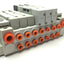 Used SMC Manifold w/ 3x SV2400-5FU Pneumatic Solenoid Valves, Coil Voltage: 24VDC
