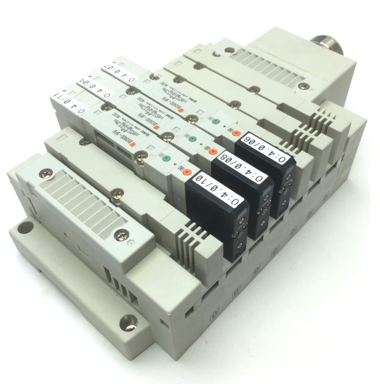 Used SMC Manifold w/ 3x SV2400-5FU Pneumatic Solenoid Valves, Coil Voltage: 24VDC