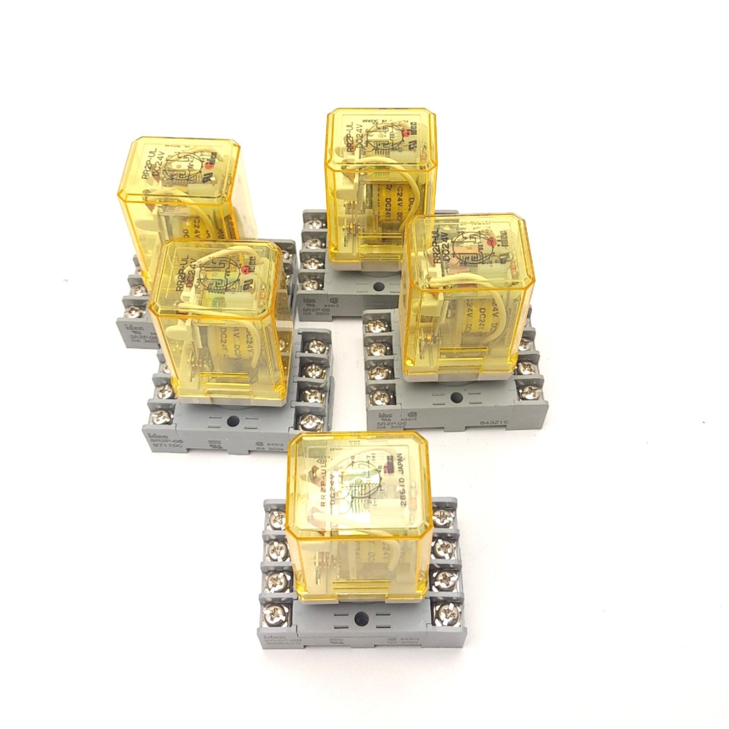Used Lot Of 5 IDEC RR2P-UL Ice Cube Relay Coil 24 VDC 2 Pole 240 VAC & Socket