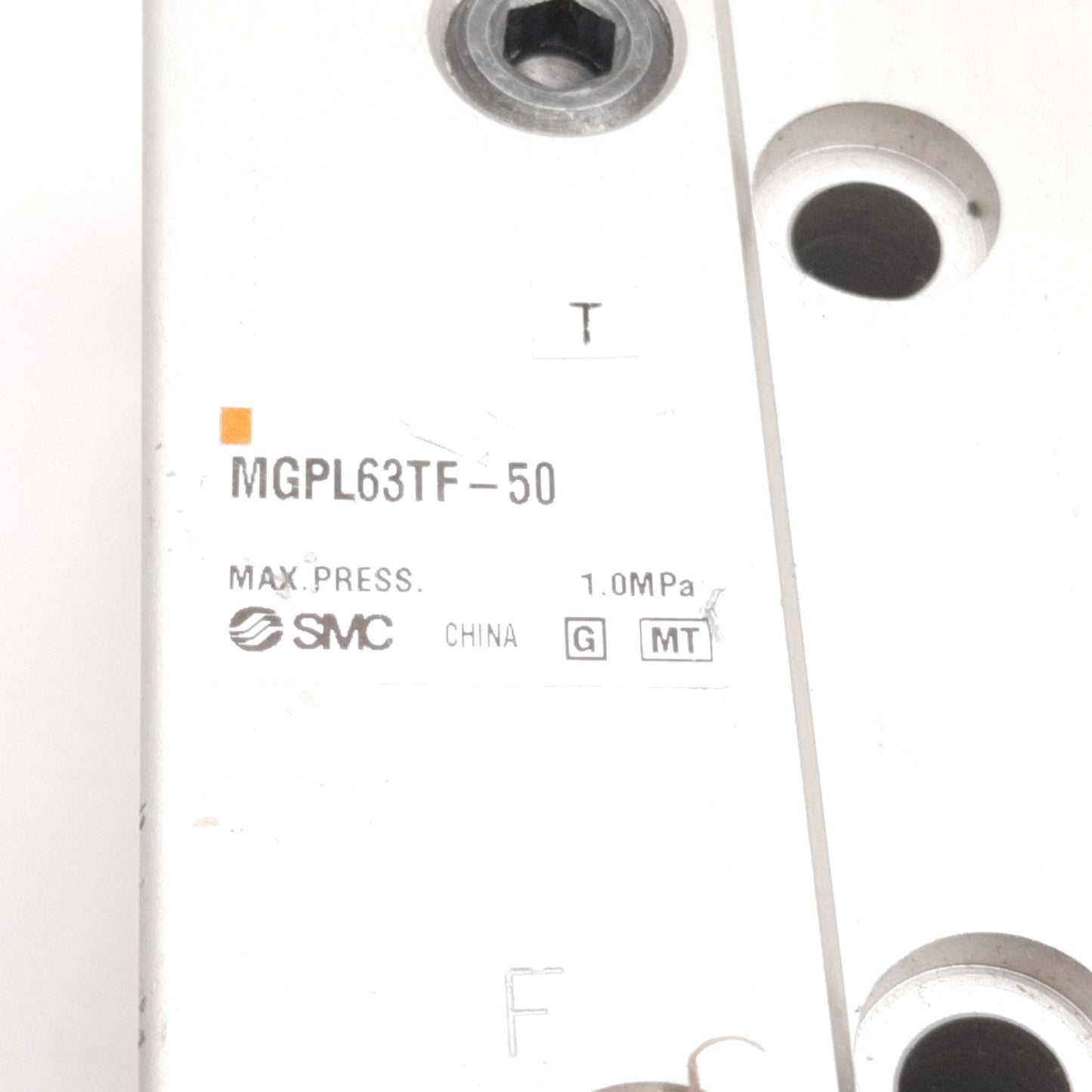 Used SMC MGPL63TF-50 Guided Cylinder, Bore: 63mm, Stroke: 50mm, Ports: G1/4, 1.0MPa