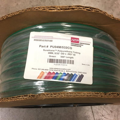 New ATP PU04M/532CG Surethane Polyurethane Pneumatic Tubing 4mm 5/32" OD, Green 500'