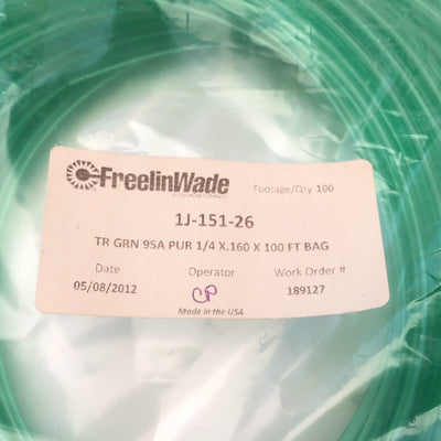 New – Open box FreelinWade 1J-151-26 Transparent Green Polyurethane Tubing, 1/4" OD x 100 FT