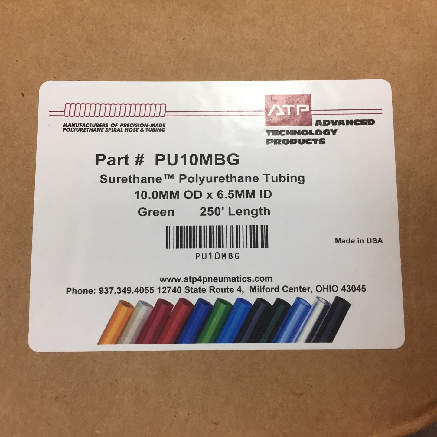 New – Open box ATP PU10MBG Surethane Polyurethane Pneumatic Tubing 10mm OD 6.5mm ID, Green 150'
