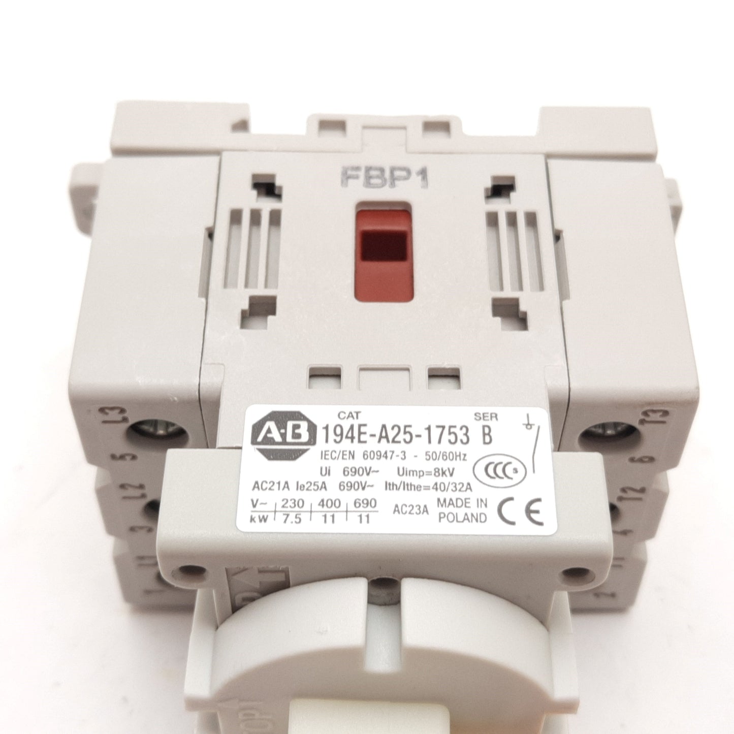 Used Allen Bradley 194E-A25-1753 B Load Disconnect Switch 25A 3-Pole, 7.5" Rod