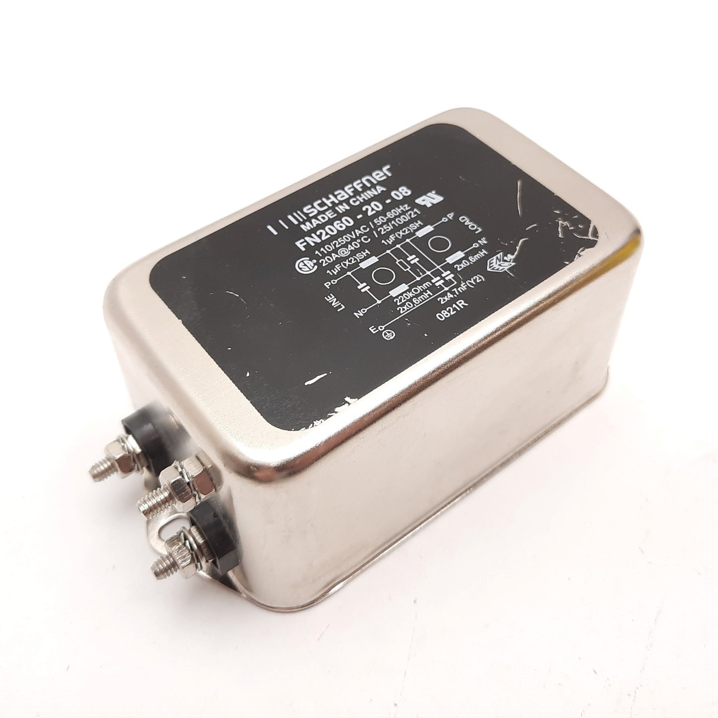 Used Schaffner FN2060-20-08 Power Line Filter, Rating: 110/250VAC 50-60Hz 20A