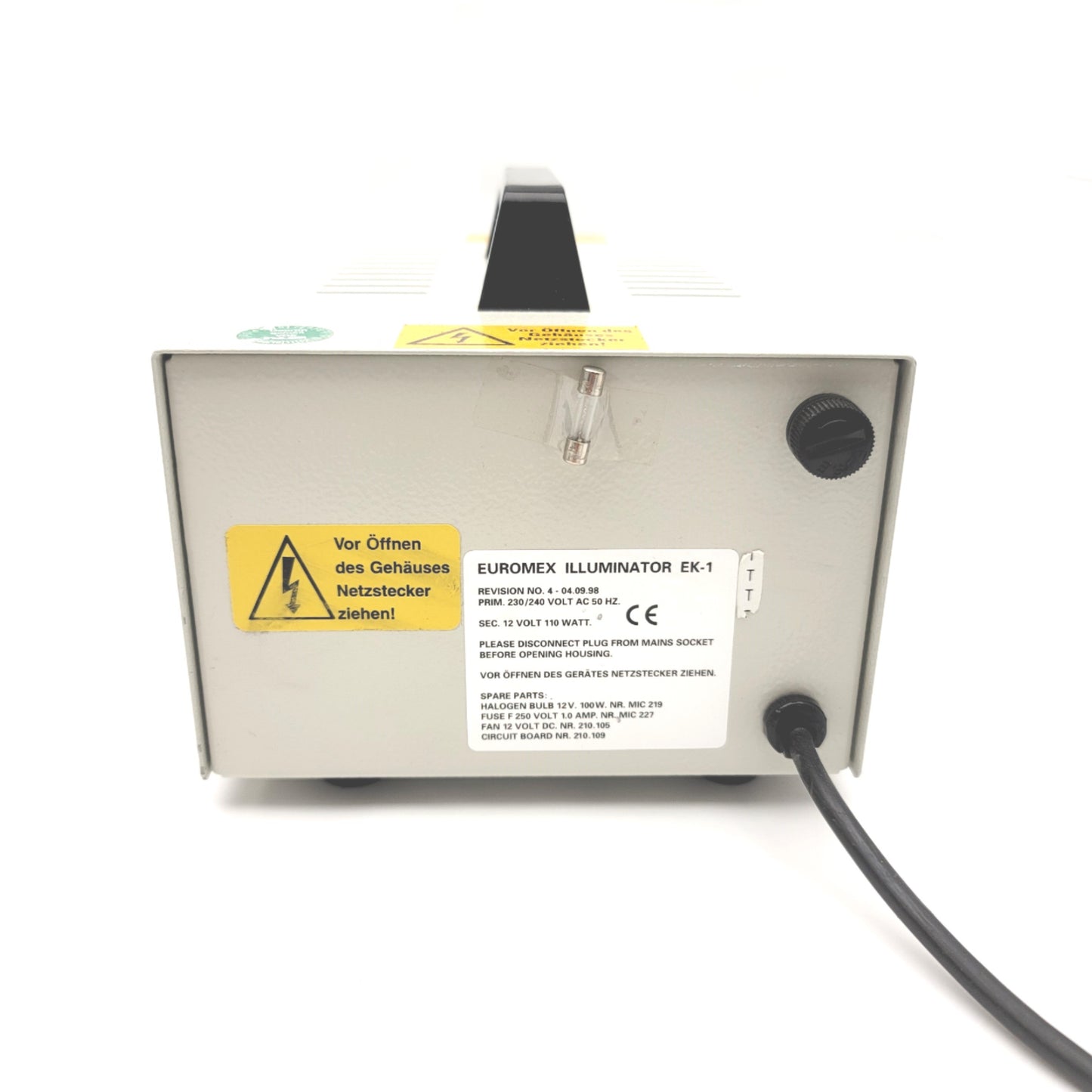 Used Euromex Illuminator EK-1 Fiber Optic Light Source 100W Halogen, 250VAC 50Hz 1.0A