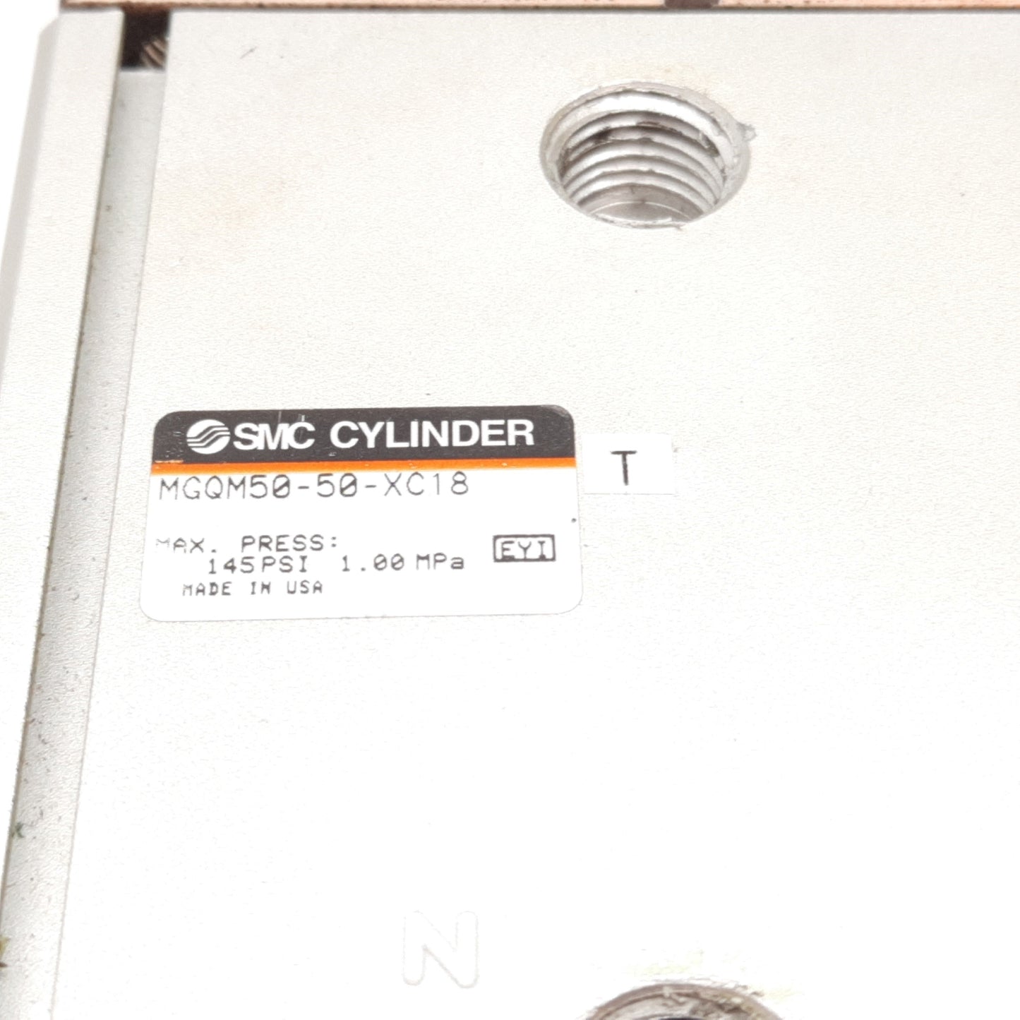 Used SMC MGQM50-50-XC18 Guided Cylinder, Ø50mm Bore, 50mm Stroke, *Dented/Rust*