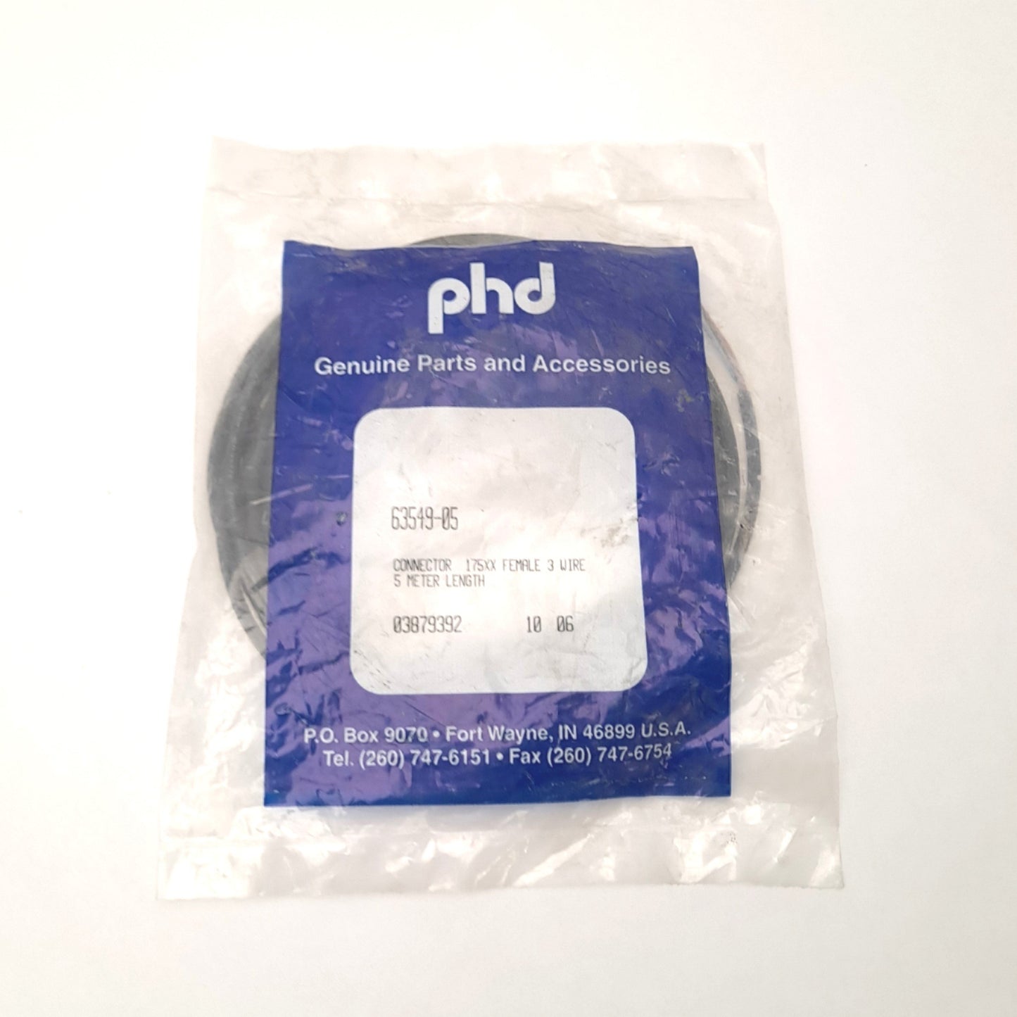New PHD 63549-05 Connector 175xx Female 3 Wire 5 Meter Length