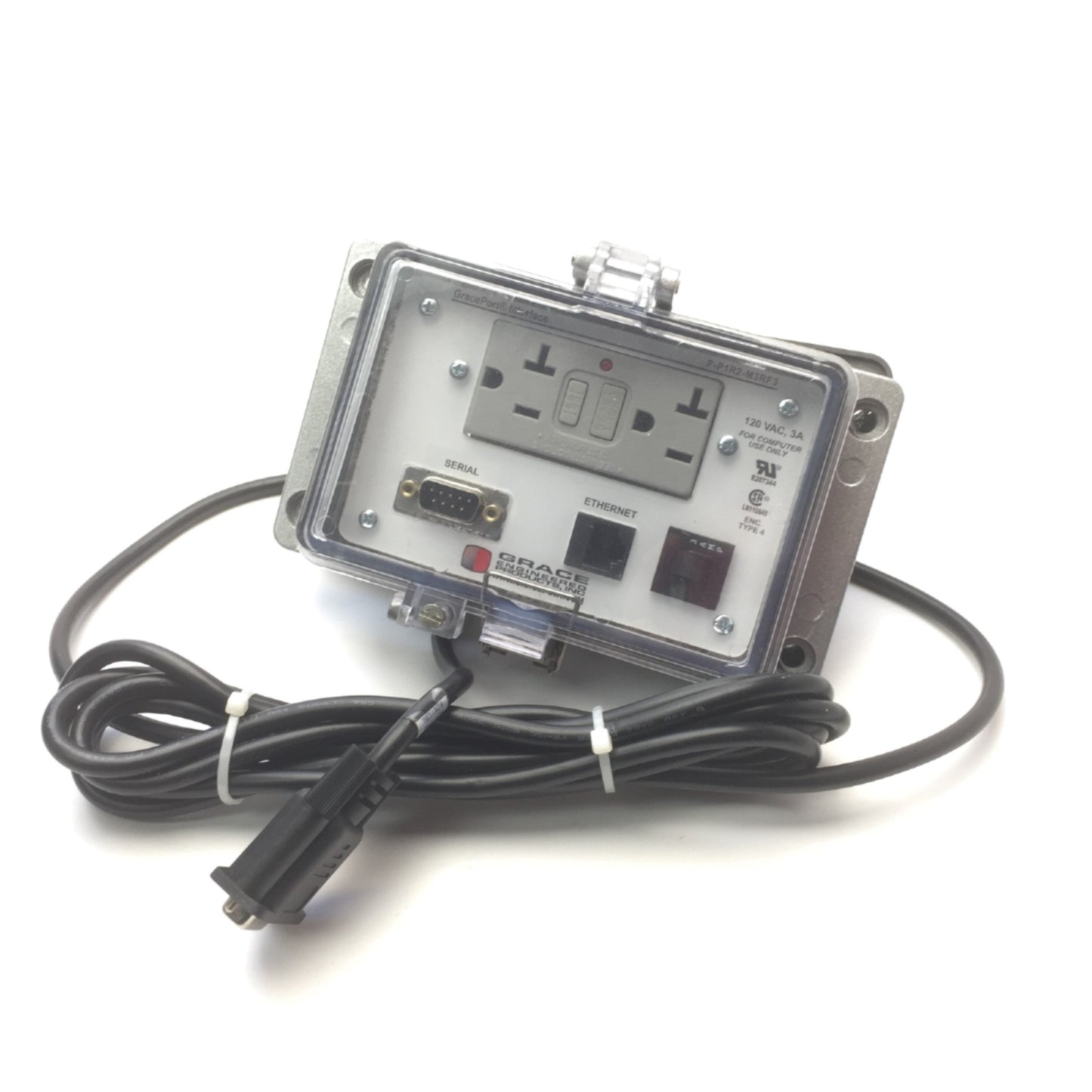 Used Grace P-P1R2-M3RF3 Panel Interface Connector DB9, RJ45, GFI Duplex Outlet Type 4