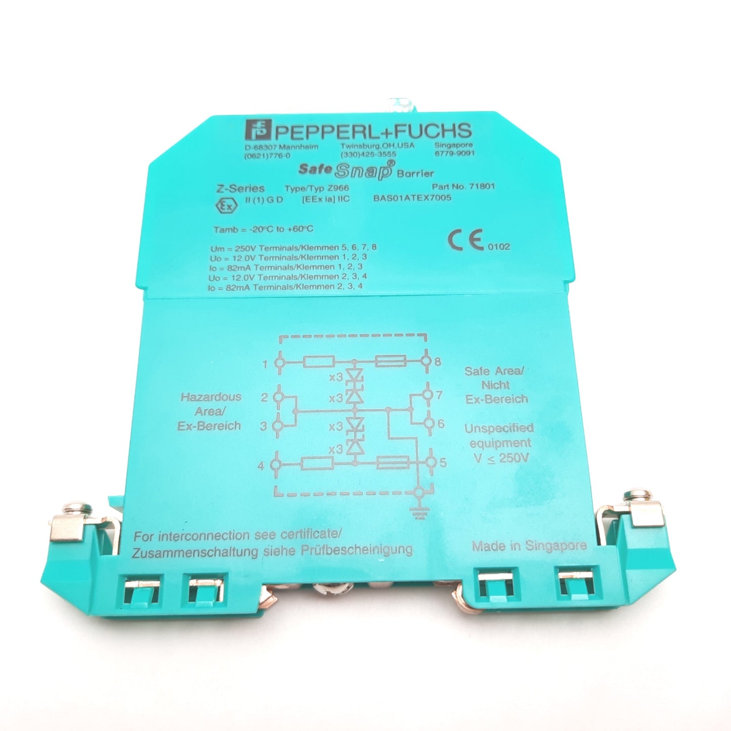 Used Pepperl Fuchs Z966 Safe Snap Barrier Safety Module, 2-Channel, 250V In, 12V Out