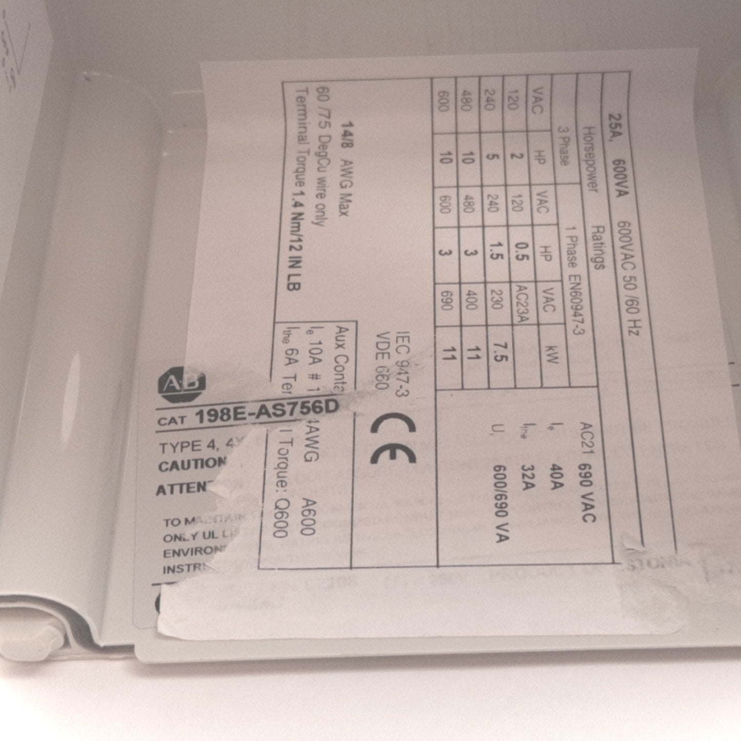 Used Allen Bradley 198E-AS756D Plastic Button Enclosure 175mm x 125mm x 150mm *Holes*