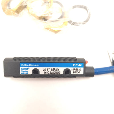 Used EATON 14102AQD03 Photoelectric Sensor NPN 7.6m Max Volt. 20-264 VAC or 15-30 VDC