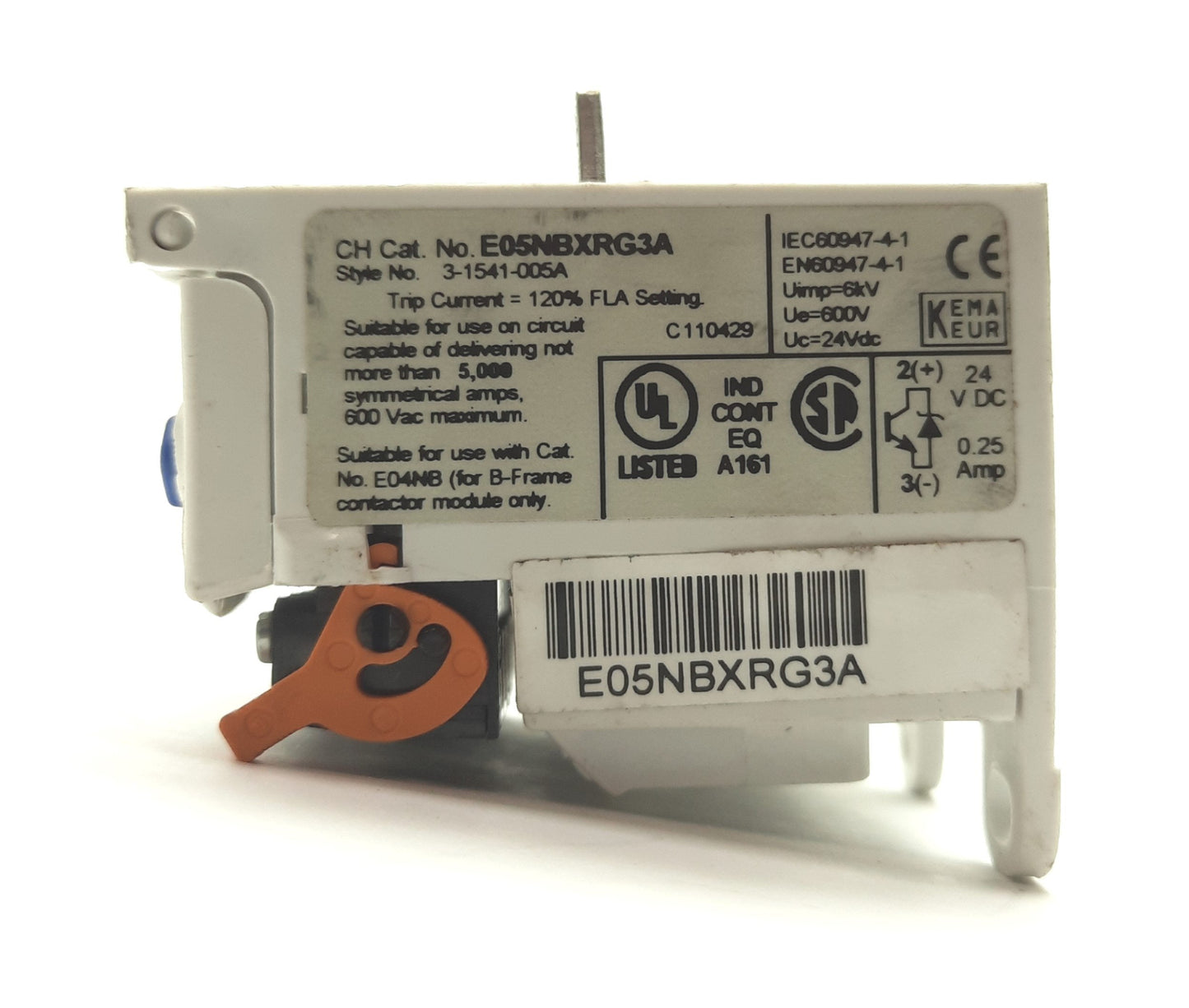Used Eaton E05NBXRG3A IEC IT Overload Relay, 3-Pole, 6.3-20A 600VAC, 24VDC .25A