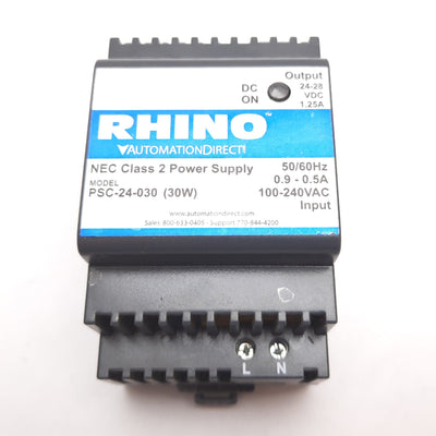 Used Automation Direct Rhino PSC-24-030 Power Supply, In: 100-240VAC, Out: 24-28VDC