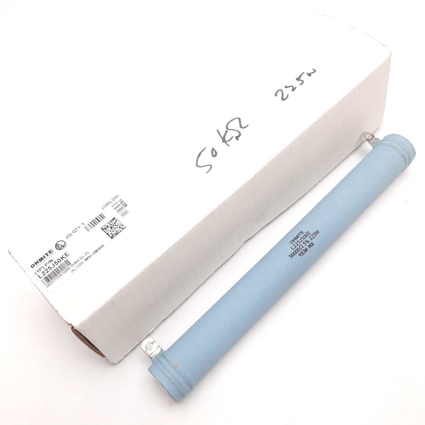 New – Open box Ohmite L225J50KE Power Resistor, Watts: 225W, 50k Ohms, Tolerance: 5%