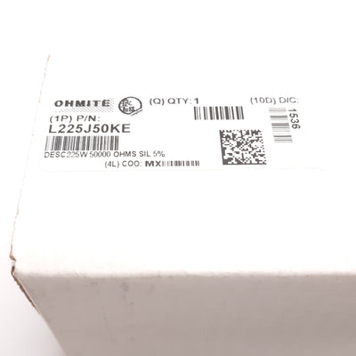 New – Open box Ohmite L225J50KE Power Resistor, Watts: 225W, 50k Ohms, Tolerance: 5%