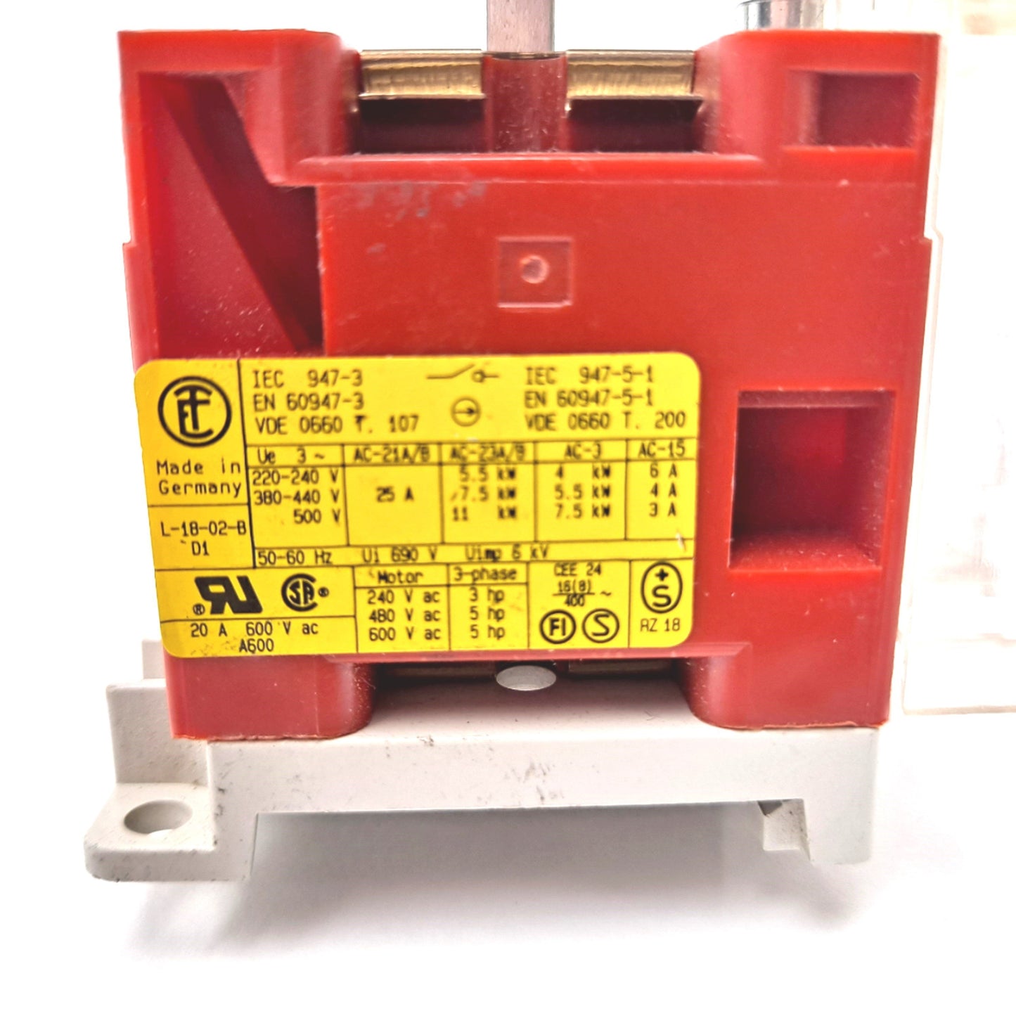 Used EEC AEG EDI-3D3SD-RG Disconnect Switch 600VAC 20A 5 HP 3 Pole 1 NO